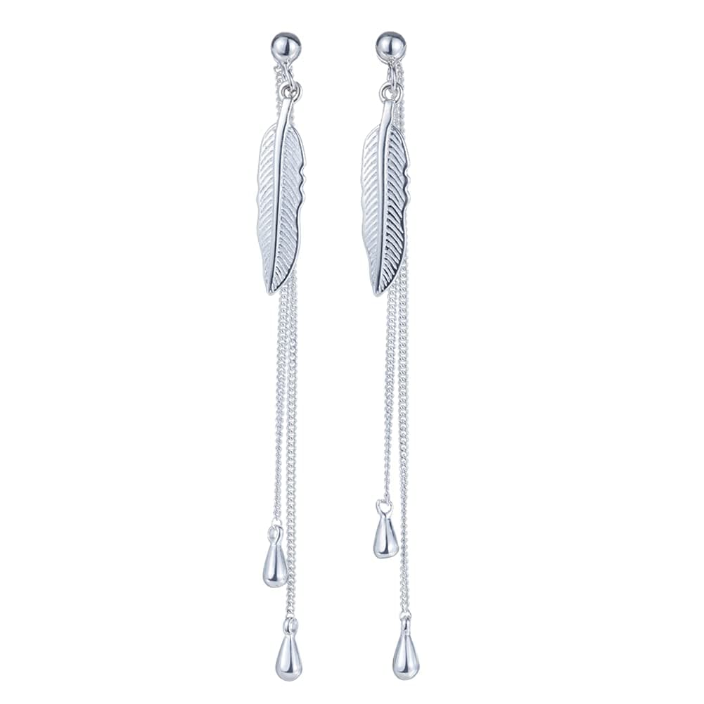 SA SILVERAGE 925 Sterling Silver Earrings, Feather Dangle Earrings for Women Long Tassel Hypoallergenic Cute Silver Jewelry Statement Earring Two-wear Ear Rings