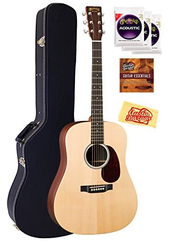 Martin DX1AE Acoustic-Electric Guitar Bundle with Hard Case, 3 Pack of Strings, Austin Bazaar Instructional DVD, and Polishing Cloth
