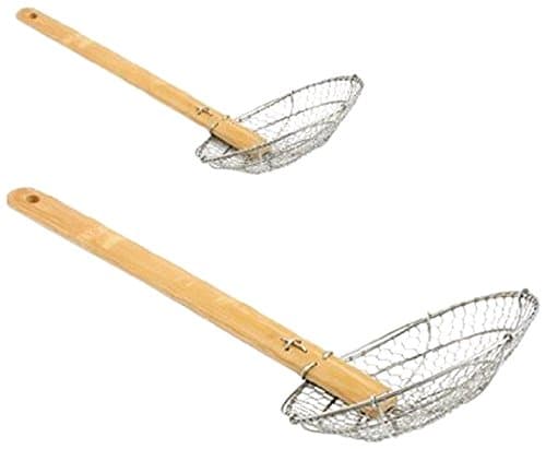 4-Inch and 6-Inch Asian Spider Skimmer Strainer with Bamboo Handle, Stainless Steel, Set of 2
