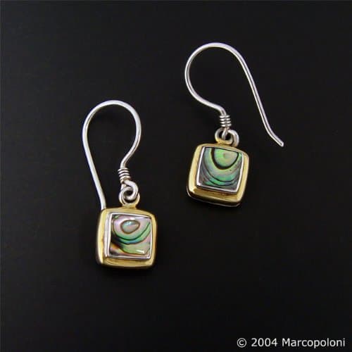 Paua (Abalone) Shell Square Gold-Rim Hook Earrings