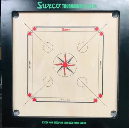 Surco KD Indian Ply Wood Champion Bulldog Carrom Board with Coin, Striker, Powder and AICF Approved (12 mm, Tournament Champion)