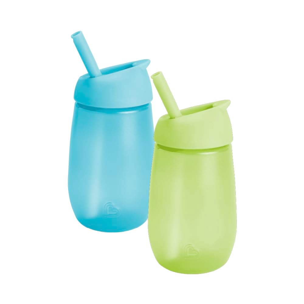 Simple Clean Toddler Cup Set | Baby & Toddler Sippy Cups with Straw | BPA Free Non Spill Cup | Dishwasher Safe Baby Straw Cup | Leakproof Silicone Cups - 10oz/296ml | 2 Pack | Green/Blue