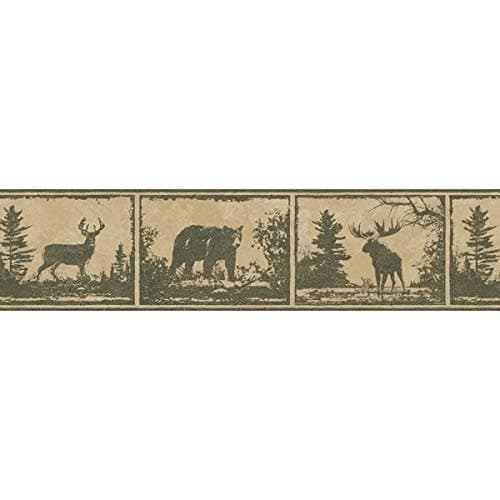 Chesapeake HTM48501B Moss Green Wild Metalworks Lodge Wallpaper Border