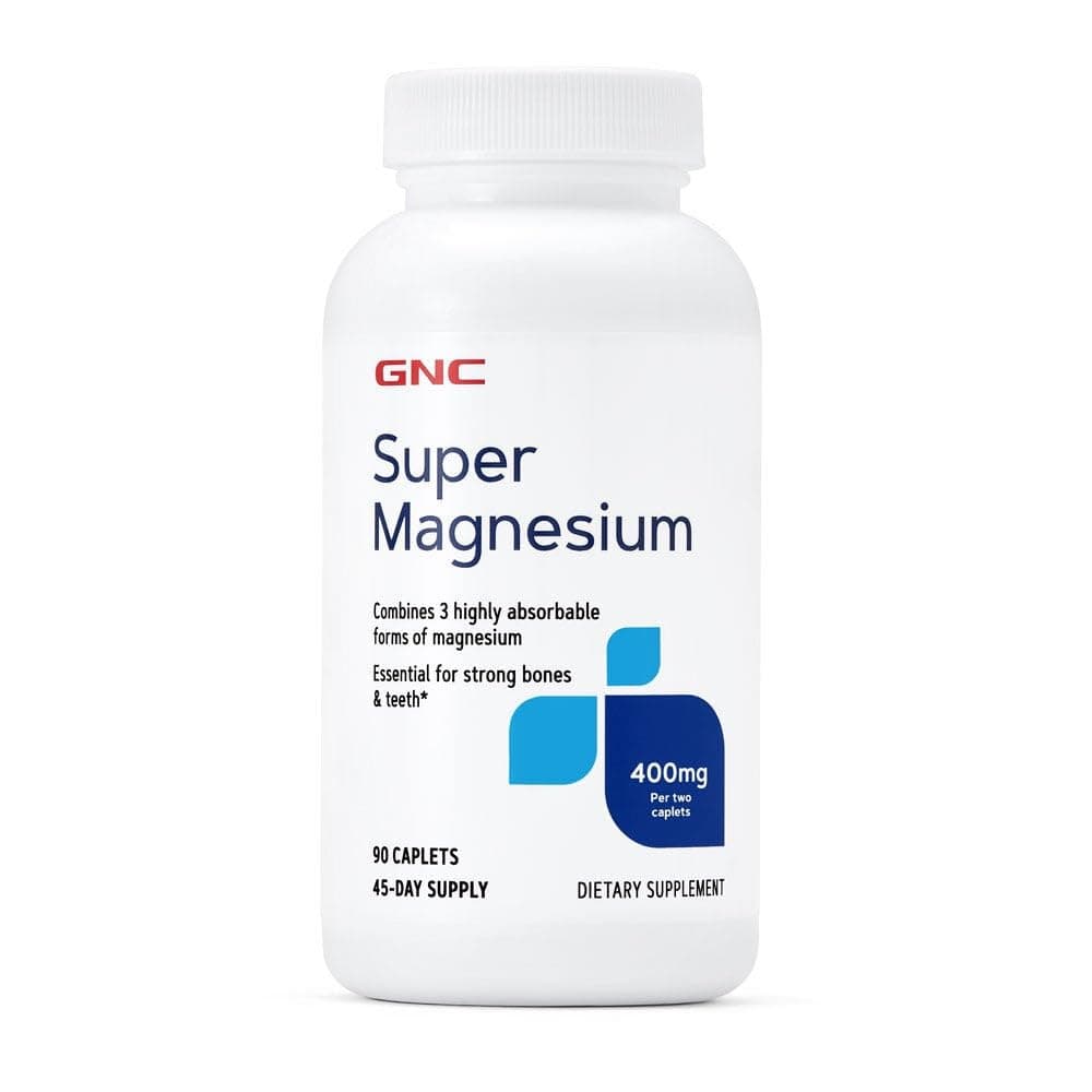 GNC Super Magnesium 400mg, 90 Caplets, Supports Strong Bones and Teeth