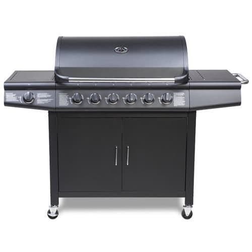6+1 Gas Burn Grill BBQ Barbecue w/Side Burner & Storage - Black