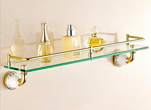 YIT Single Bathroom Glass Shelf with Two Gold Finish Brackets Brass made Toughened Safety Mounted Glass shelf