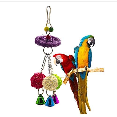 1 Pcs Colorful Parrot Stand Swing toy Wood Bird Natural Luffa Chew Rack toy Rattan Ball String toy Chewing Bite Luffa Rattan Ball Chew Toys