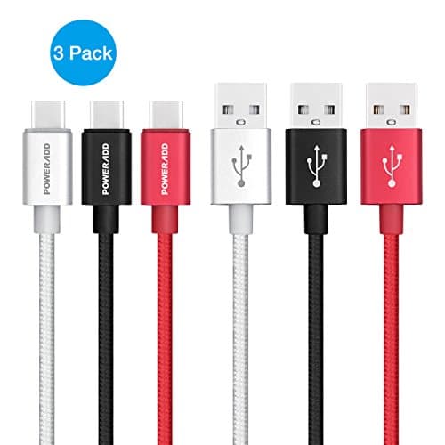 POWERADD [3 Pack]Type C Cable, USB A 2.0 to USB C Charger (3.3ft/1M), Nylon Braided Sync & Fast Charging Cord for Samsung Galaxy S9 S8 Note 8 Google Pixel 2 LG V20 V30 G6 5 Nexus 6P/5X OnePlus Macbook