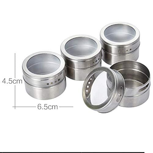 6pcs/Set Clear Lid Magnetic Spice Tin Jar Stainless Steel Spice Sauce Storage Container Jars Kitchen Condiment Holder Houseware
