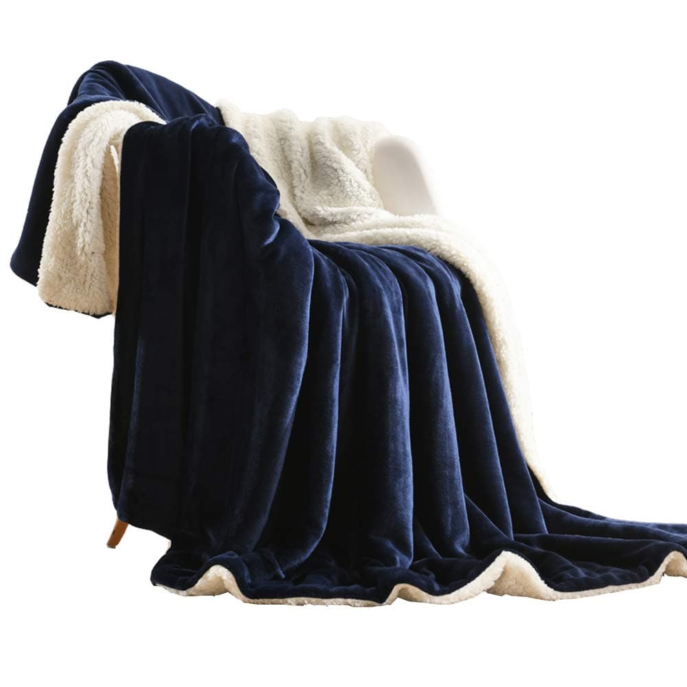 NANPIPER Sherpa Blanket Warm Blankets for Winter Super Soft Fuzzy Flannel Fleece/Wool Like Reversible Velvet Plush Couch Blanket Lightweight(Navy Blue Throw Size 50"x60")
