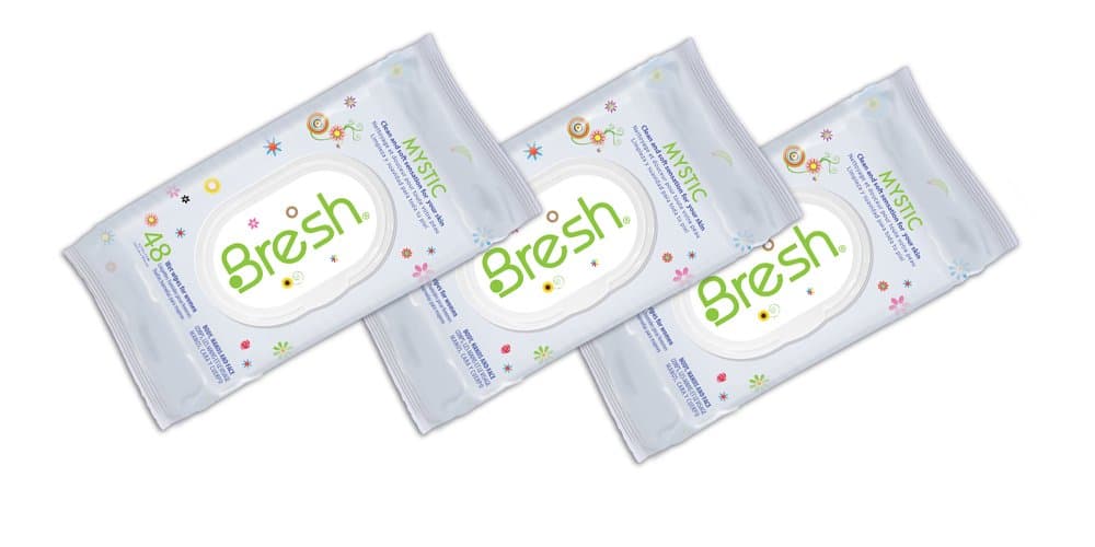 BRESH Feminine Wipes by Body Wipes for Women - Hypoallergenic and pH Balanced Wet Tissues - Non Flushable Wipes - Sports, Purse, Car - Keep Your Body, Hands and Face Fresh - Mystic Fragrance - 144Ct