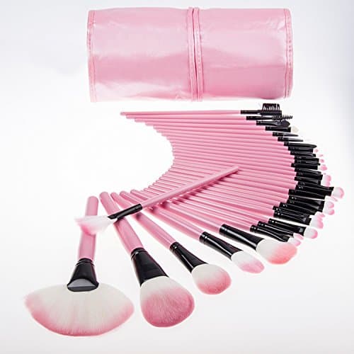 32 pcs Professional Cosmetic Makeup Brush Set With Pink Bag (White Hair)