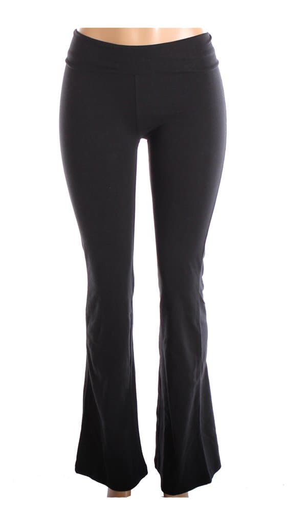 MOPAS Womens Yoga Capri with Fold Over Solid Waistband