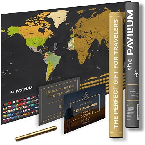 Scratch Off Map of The World - with US States Outlined and Country Flags - Scratcher Included. This Scratch Map/Poster Board is The Perfect Gift for Travelers.