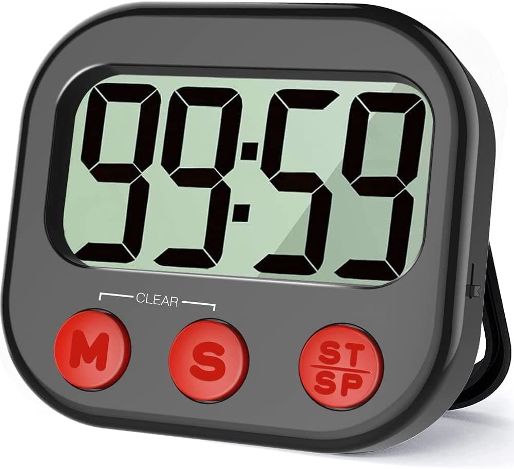 Kitchen Timer, Digital Visual Timer Magnetic Clock Stopwatch Countdown Timer, Large LCD Screen Display Big Digits, Loud Alarm for Cooking, Shower, Bathroom - Black