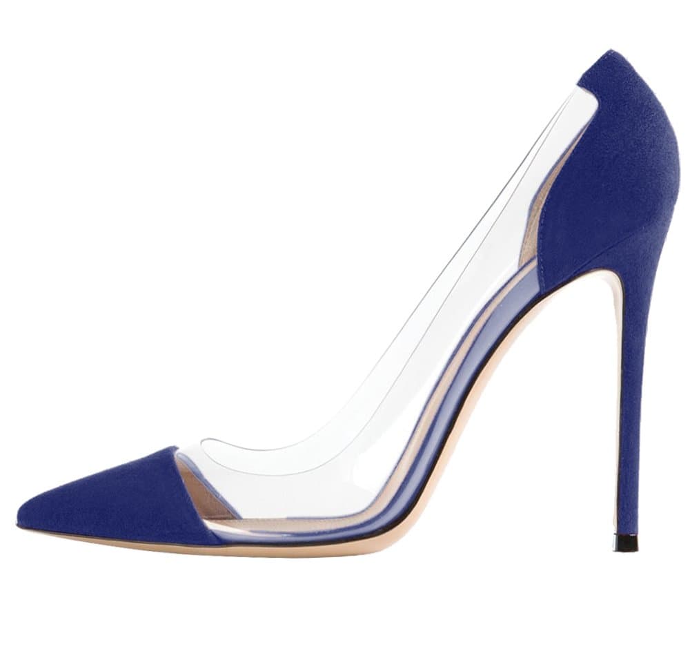 Guoar Womens Multicolor Big Size Pointed Toe Stiletto Transparency Stitching High Heels Pumps Shoes