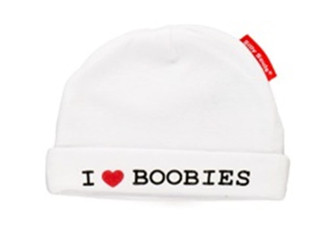 Silly Souls I Love Boobies Boy Baby Beanie White 6-12 Months