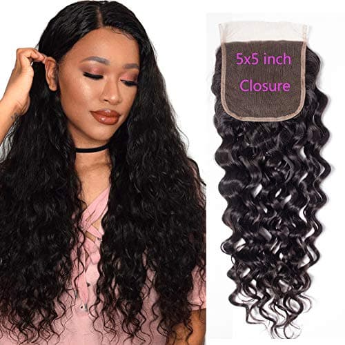 RECOOL Hair 5x5 Inch Lace Closure Water Wave Hair Closure 100% Human Hair Wet and Wavy Closure Natural Color (12 inch 5x5 Closure)