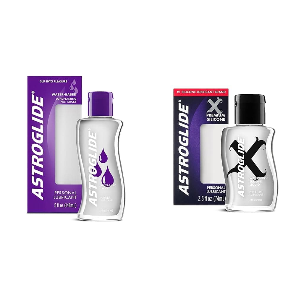 AstroglideLiquid, Water Based Personal Lubricant, 5 oz. & X Silicone Personal Lubricant, 2.5oz - Long-Lasting, Silky, Hypoallergenic, Waterproof, Travel-Size, Dr. Recommended