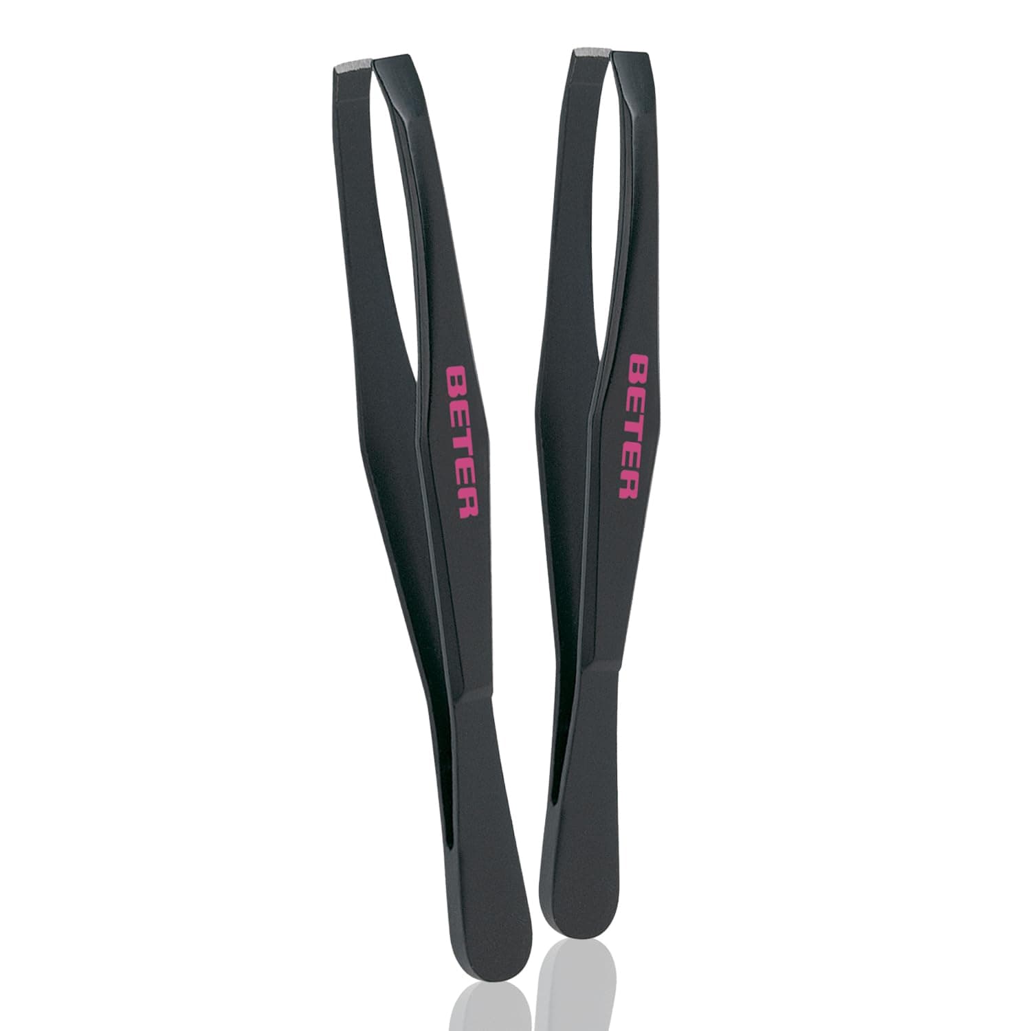 Beter Pack of 2 Black Straight Tip Tweezers For Hair Removal