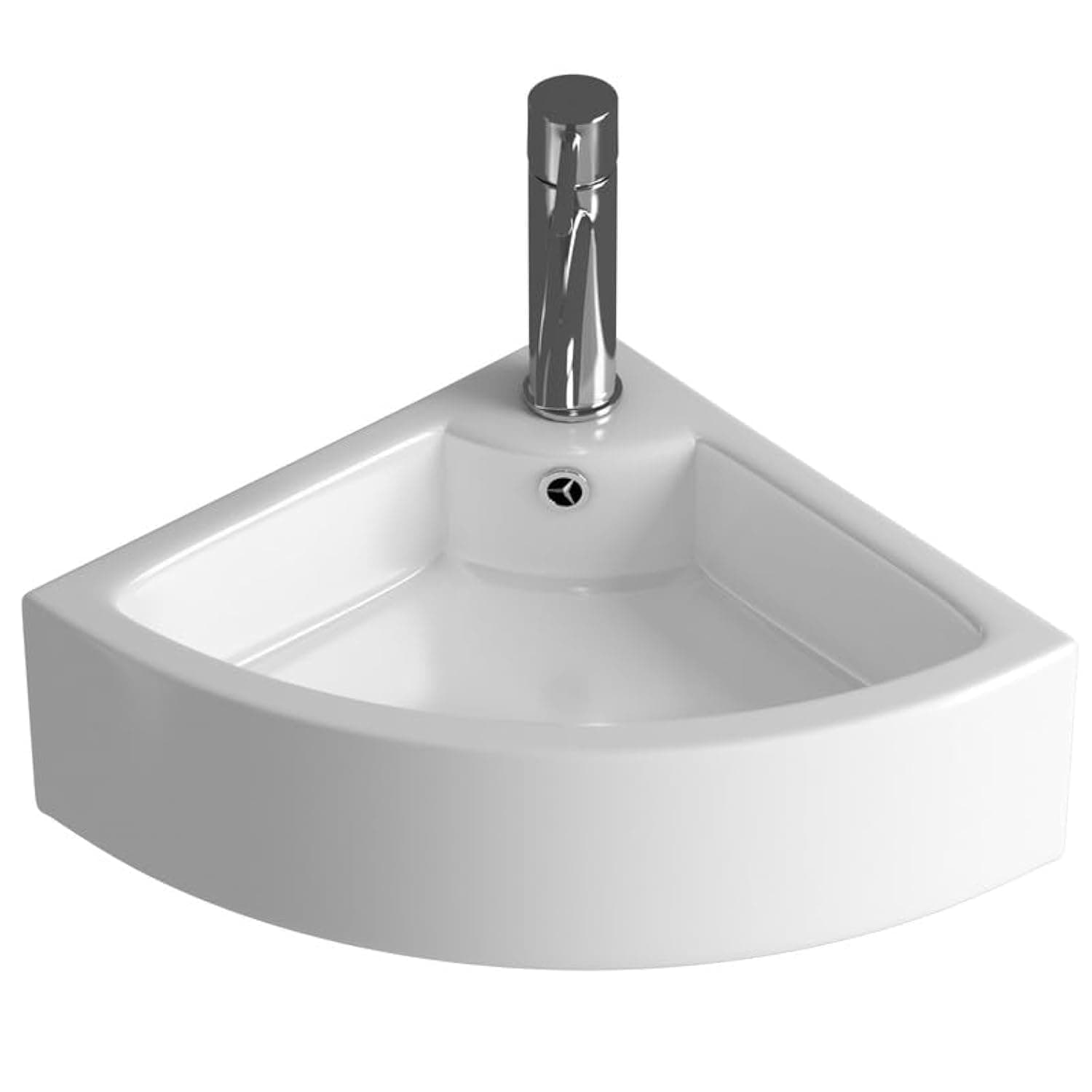 Small Corner Wall Mount Bathroom Sink and Faucet Combo with Overflow Triangle White Porcelain Ceramic Wall Hung Mini Vanity Space Bathroom sink(with Pop Up Drain)