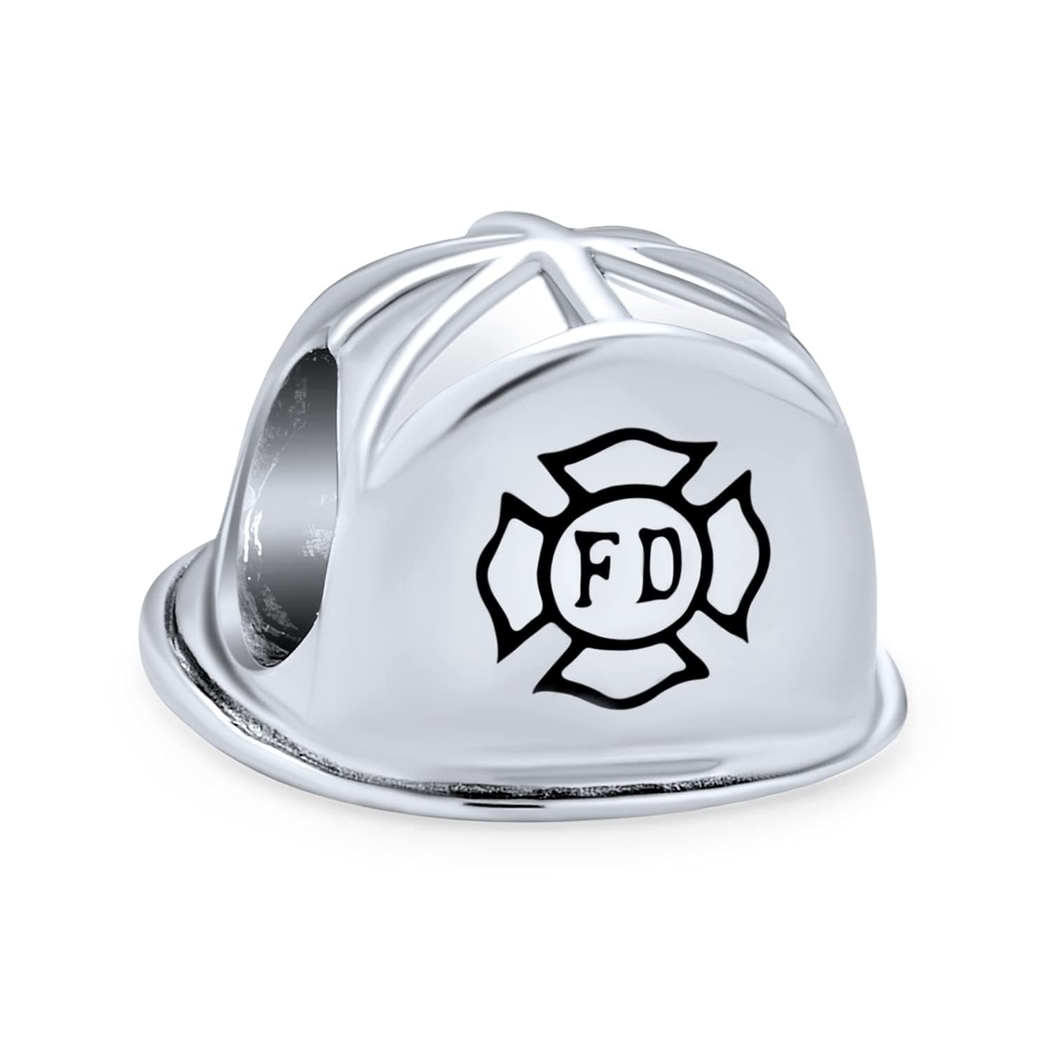 Fire Department Firefighter Helmet Fireman Serve Protect Badge Police Shield Western Marksman Pistol Revolver Gun Charm Bead For Women For Teen Wife .925 Sterling Silver Fits European Bracelet