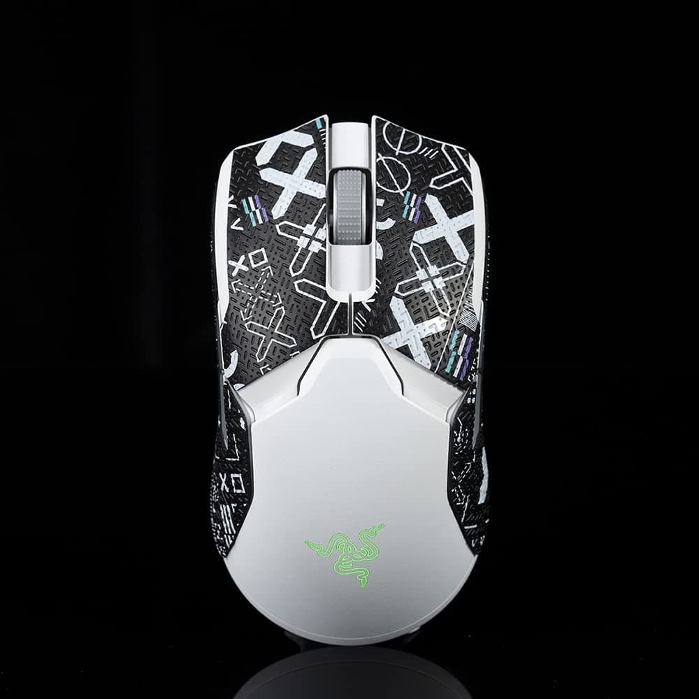 Mouse Grip Tape Sticker for Razer Viper Ultimate Wireless Non Slip Suck Sweat Pre Cut Print Set-Blackwhite
