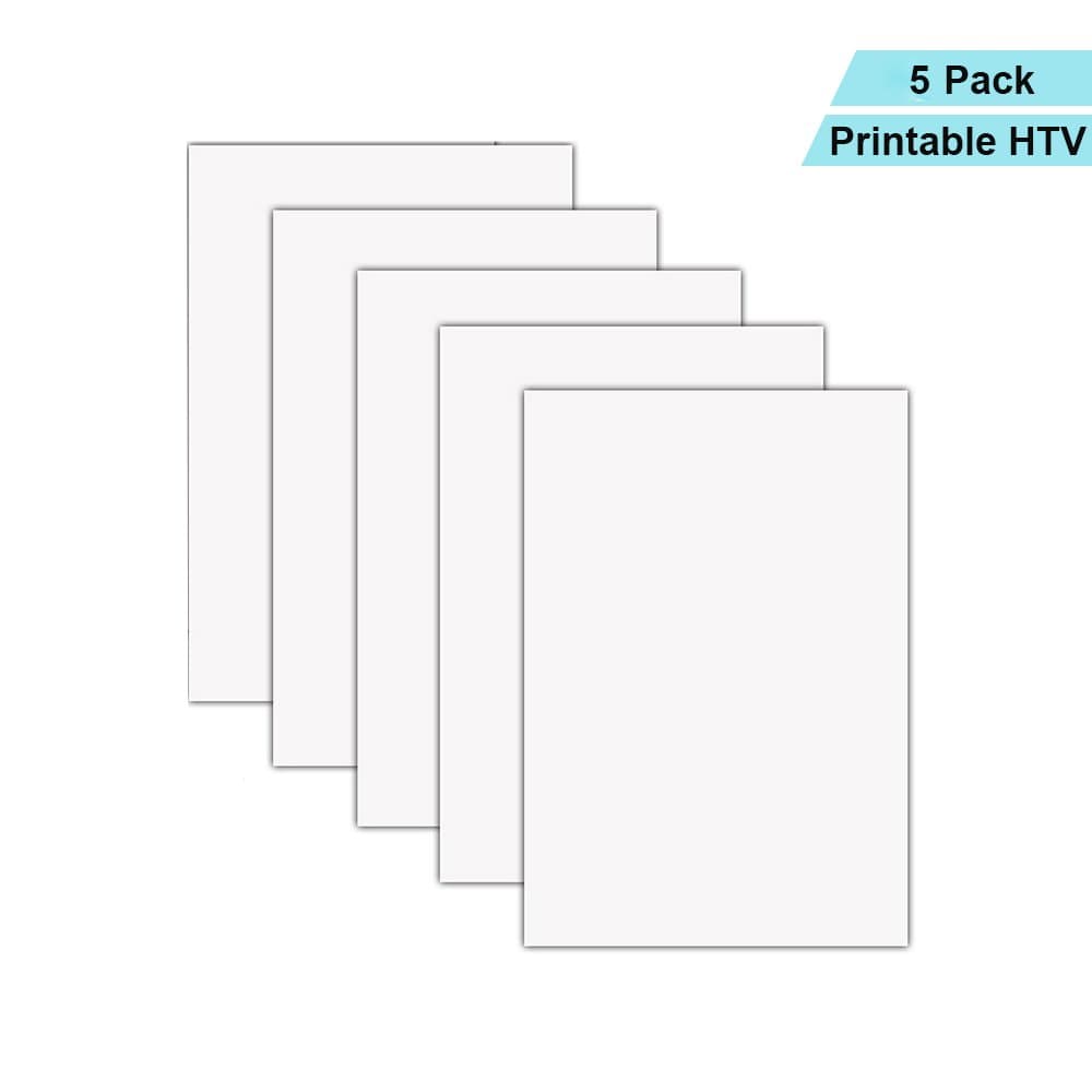 Printable Heat Transfer Vinyl Inkjet Printer Iron on HTV A4 Size for Light Fabrics or White T-Shirts, Pack of 5