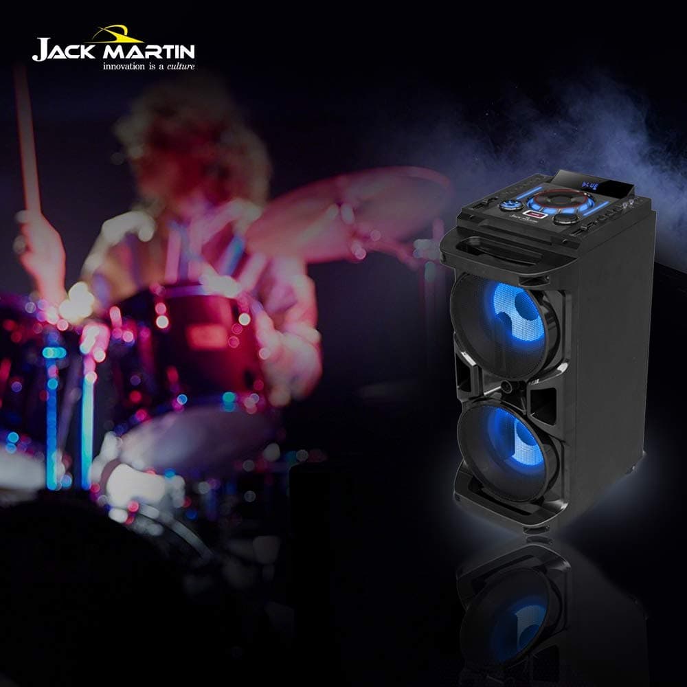 JACK MARTIN Buzz Bluetooth 8" X 2 Speaker System with LED Screen Display, Karaoke, Recording Function, USB, SD, FM and AUX-in…