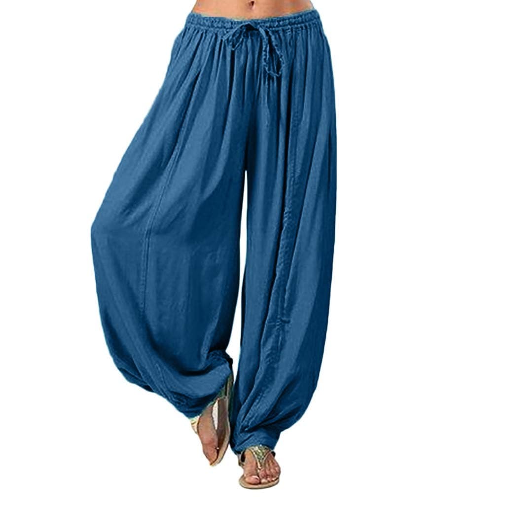 TUDUZ PantsWomen Harem Pants TUDUZ Ladies Oversize Casual Loose Hippy Style Wide Leg Pants Plus Size Plain Cotton Linen Baggy Yoga Trousers