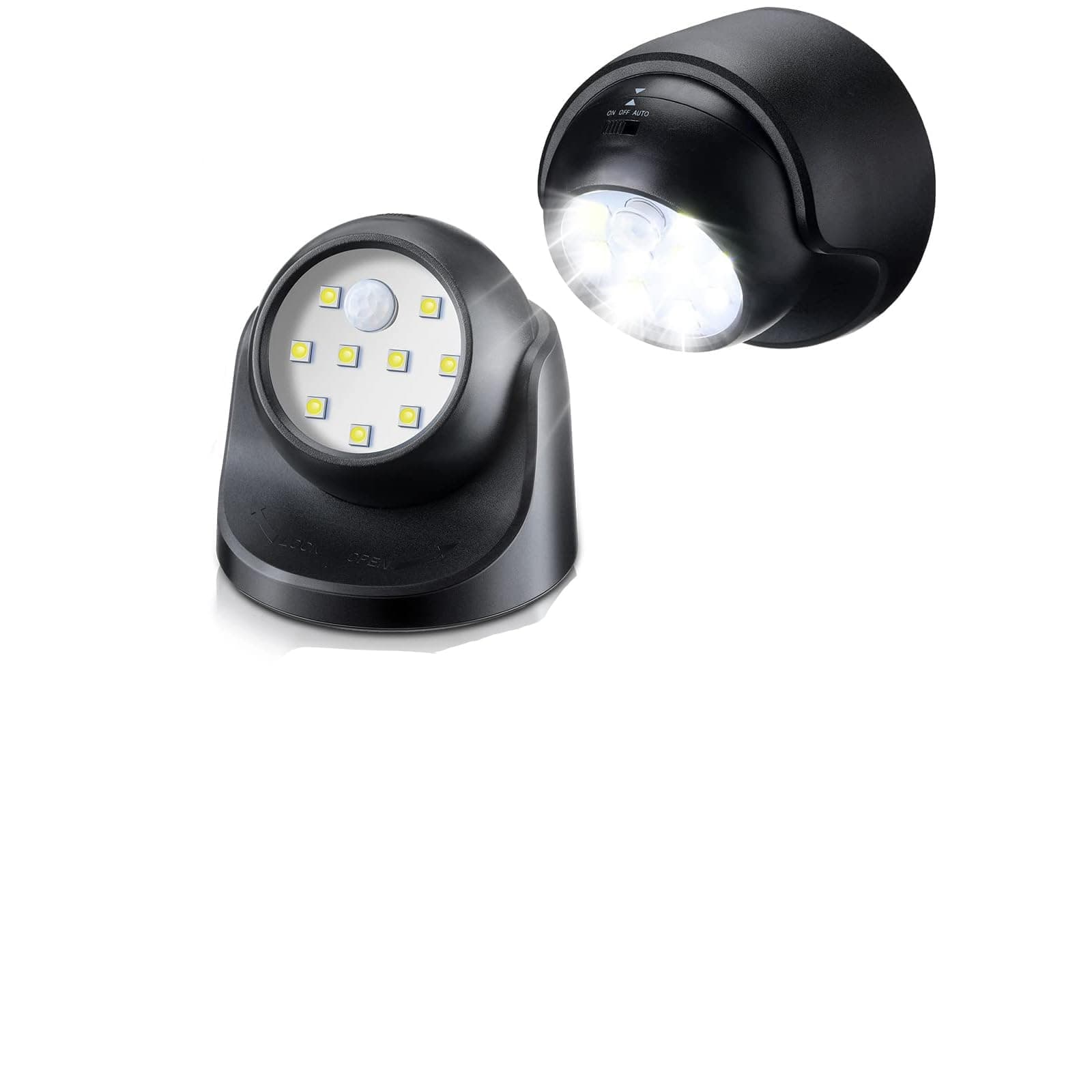 Khazna Motion Sensor Lights for Battery Powered - Wireless 9 LED 100 Lumens Motion Spotlight, 360° Rotation Human Body Dual Sensor Energy-Saving Lamp, for Porch Stair Hallway Garage Stair(Black)