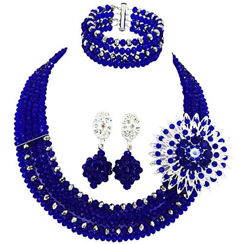 aczuv5 Rows Nigerian Beaded Jewelry Set Women African Wedding Beads Crystal Necklace and Earrings