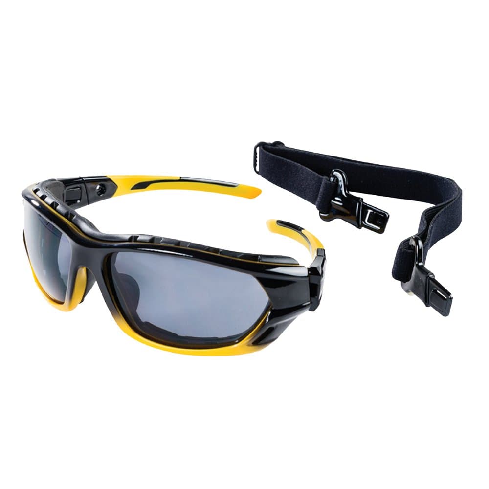 Sellstrom - 70001AZ Polycarbonate Sealed Safety Glasses/Protective Eyewear, Anti-Fog Coating, Detachable Soft Co-Molded Temples, U.S. Military Ballistic Rated, Yellow & Black with Smoke Tint, S70001