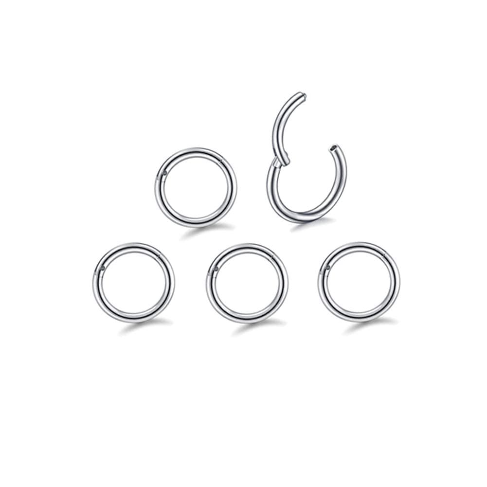 HQLA5Pcs 16G 18G Surgical Steel Nose Rings Hoop Tragus Septum Cartilage Hoop Earrings For Women Men Body Piercing Jewelry Kit Bar Length 6mm/8mm/10mm/12mm/14mm (5Pcs -16G - Steel - 6mm)