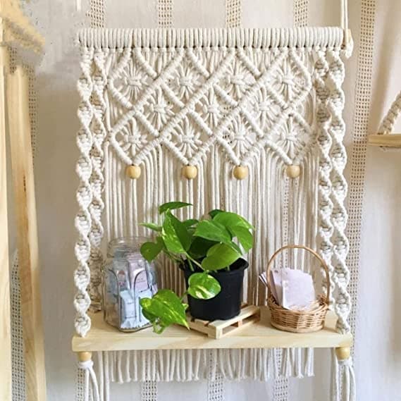 ACN KohinoorHandmade Macrame Wall Hanging Shelf | Flower Pot Wooden Shelf Hanging for Home Decoration |Boho Wall Hanging D?cor for Living Room Size 14W x 5D x 28H Inches, 1-Pcs(Style-27)