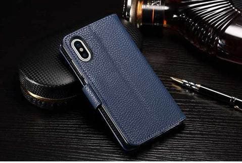 iPhone X Leather Case, iPhone X Book Wallet Case Folio Leather Wallet Case with [Kickstand] [Card Slots] [Magnetic Closure] Flip Book Cover Case for iPhone X Blue from Peach®