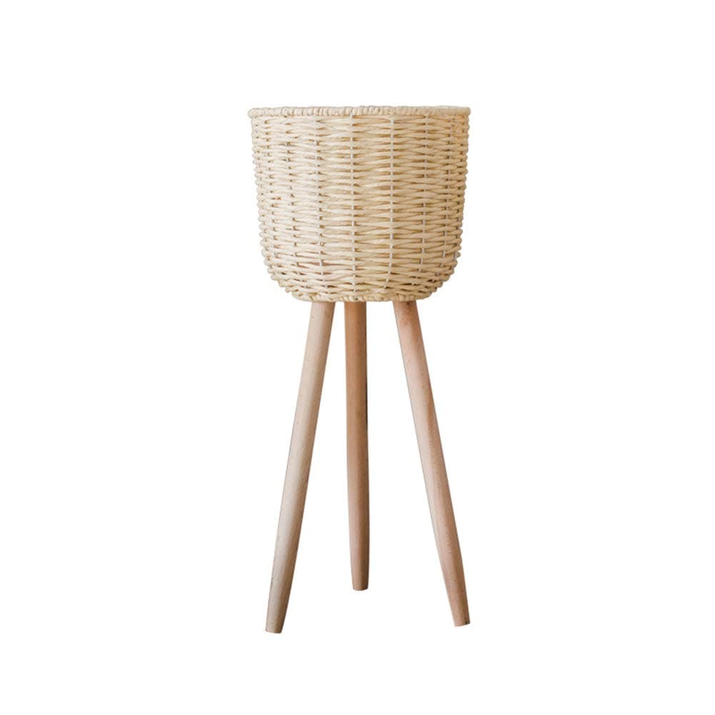 ZENGAI Plant Flower Stand Wooden Rattan Floor-Standing Corrosion Protection Handmade Indoor, 4 Sizes Plant Container (Color : Wood, Size : B-37x56cm)