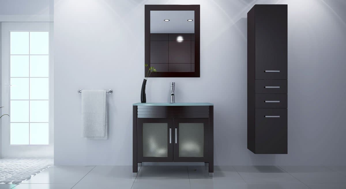 35.5" Ludwig Glass Single Sink Modern Bathroom Vanity Cabinet