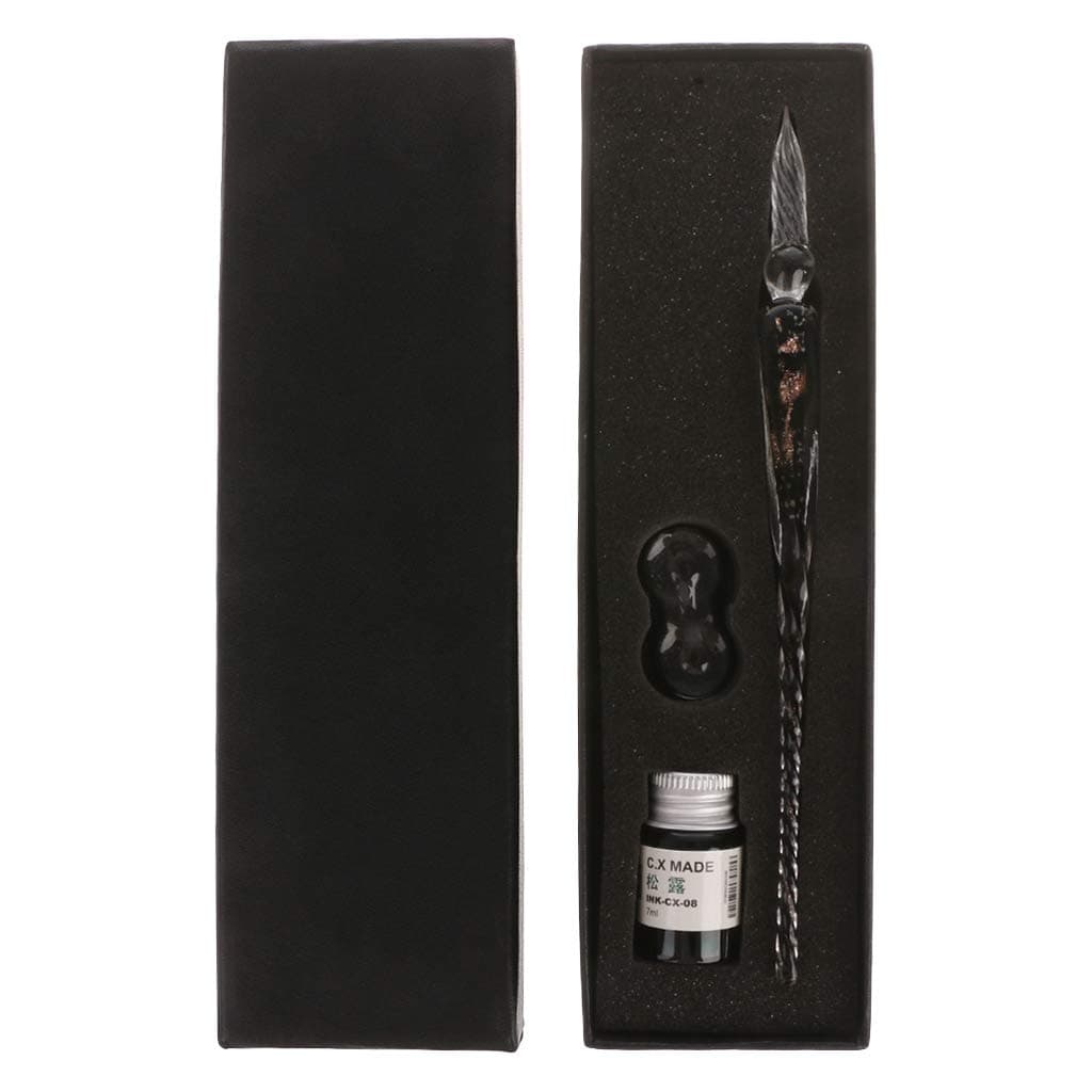 Cutebility Vintage Luminous Glass Dip Pen Fountain Pens Set Ink Cartridges With Fine Nibs For Writing Calligraphy Signature With Luxury Gift Case, Best Fountain Pen Gift For Men And Women