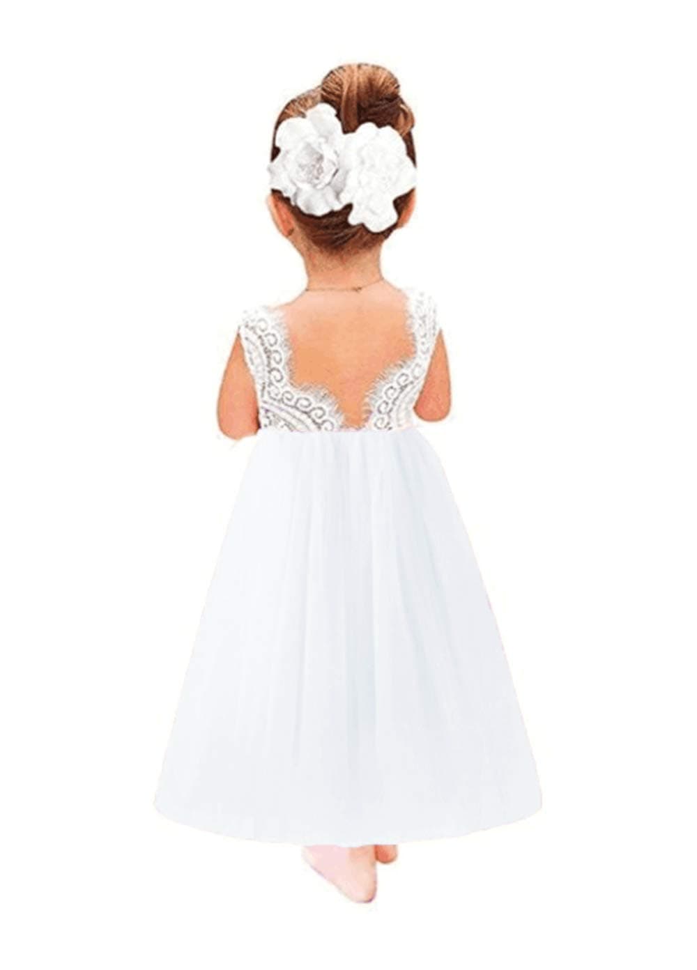 Toddler Baby Flower Girls Princess Tulle Dress Lace Backless Tutu A-line Beaded Party Dresses