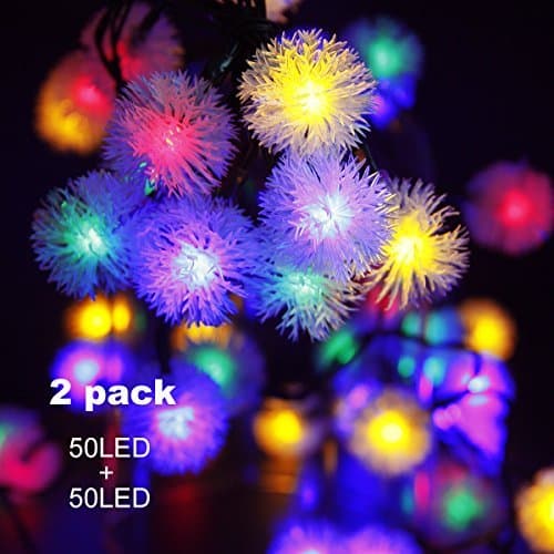 Binval Solar Powered String Lights Chuzzle Ball Fairy Christmas Lighting Decor for Outdoor, Indoor, Garden, Patio, Bedroom Wedding Decorations 50LED (Multi Color) 2-Pack