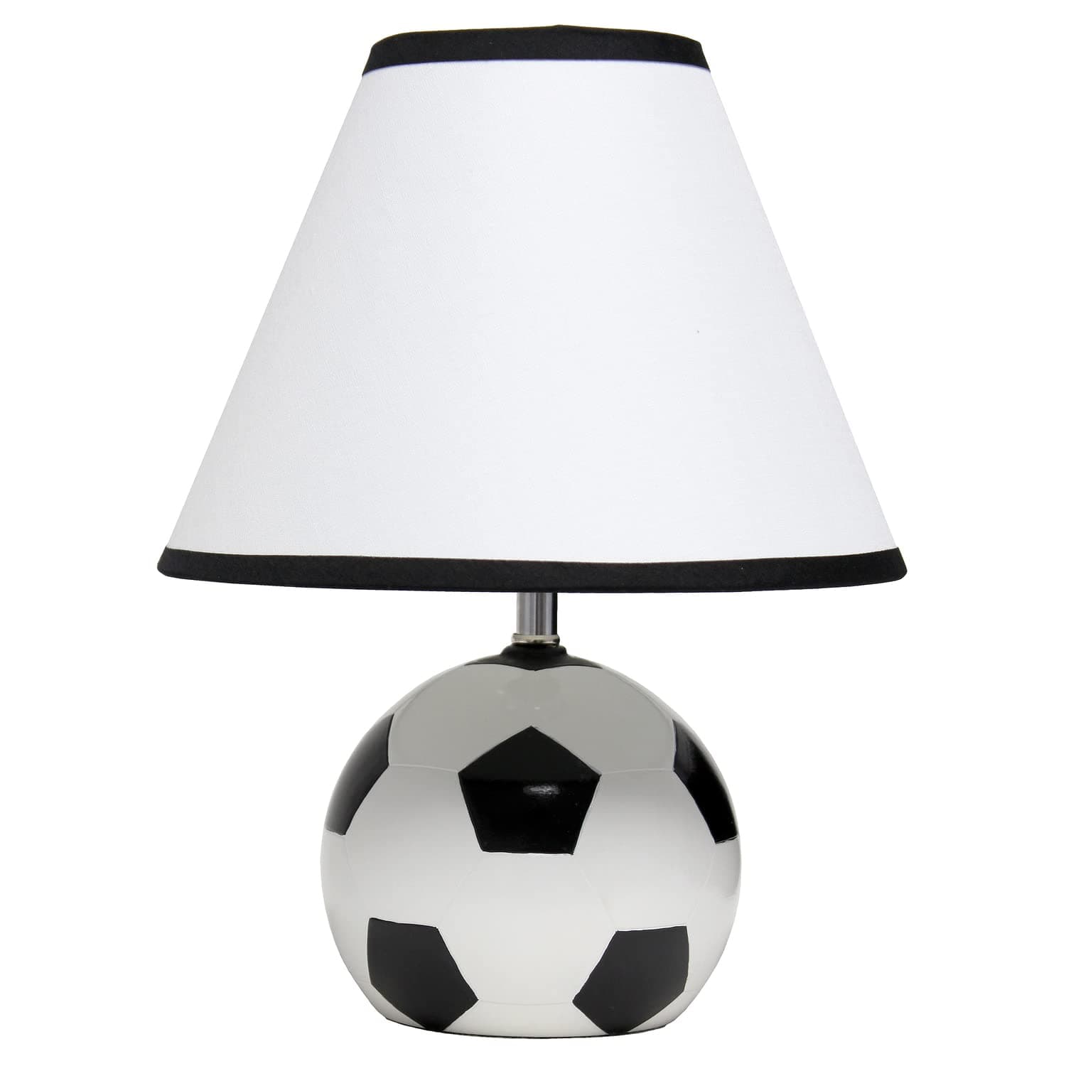Simple Designs LT1079-SCR SportsLite 11.5" Tall Athletic Sports Soccer Ball Ceramic Bedside Table Desk Lamp w White Empire Fabric Shade w Black Trim for Kids' Room, Nursery, Bedroom,Gameroom, Mancave