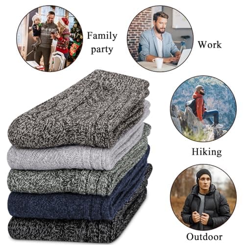 Mens Wool Socks for Winter Thick Warm Hiking Sock Soft Casual Nordic Boot Socks
