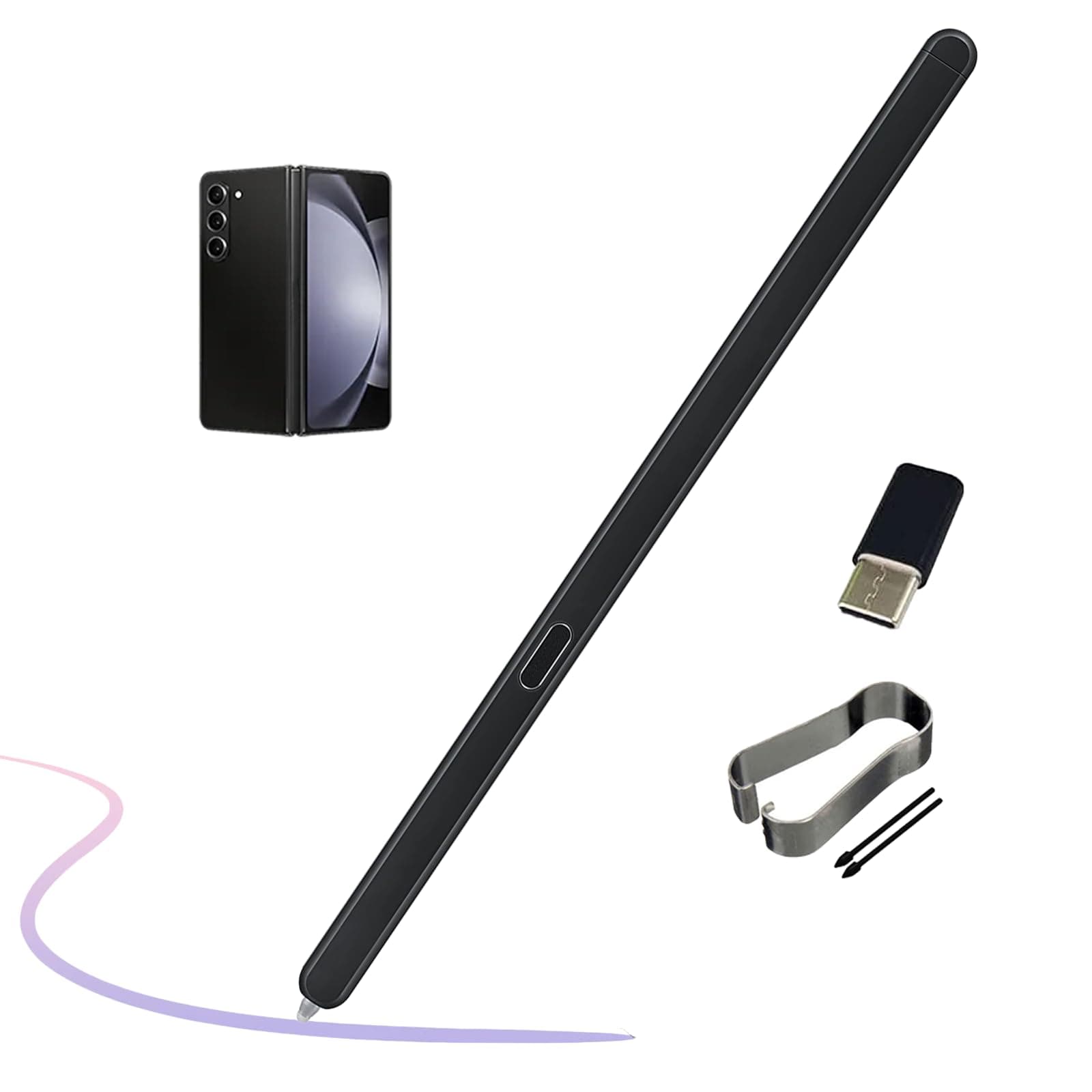 – Galaxy S Pen Fold Edition for Samsung Z Fold5/Z Fold6 Slim Stylus Pen Compatible with Samsung Z Fold 5 5G/Z Fold 6 with Type-C Convertor+Free Tips/Nibs, Black