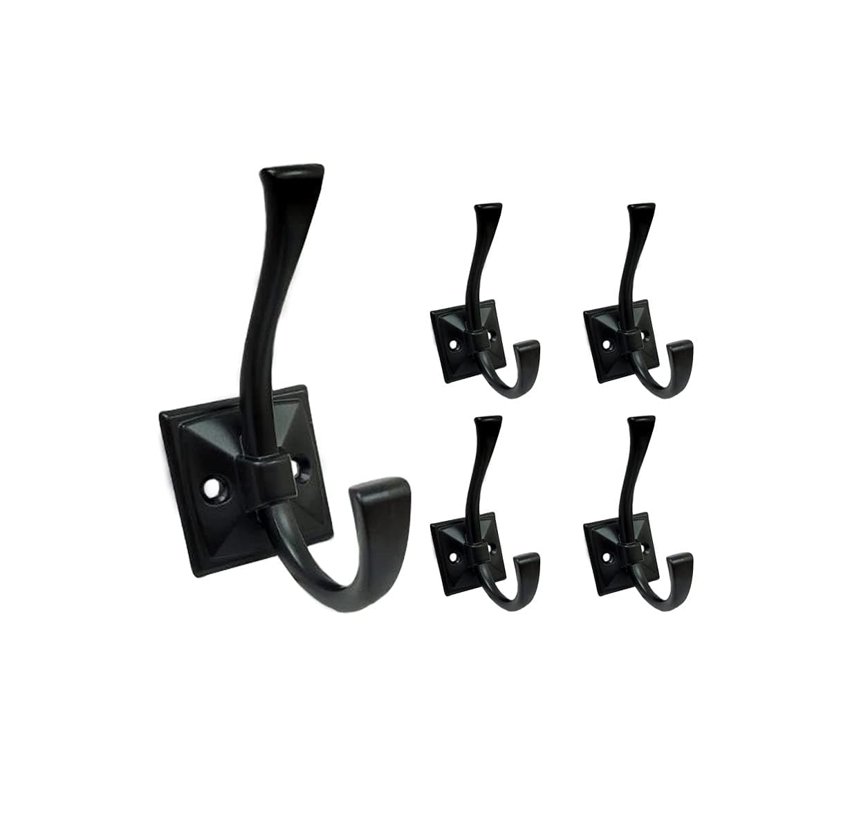 QCAA Coat and Hat Hook, Zinc Die Cast, Matte Black, 5 Pack, Made in Taiwan