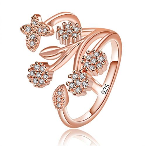 Orris Cute Sterling Silver Diamond Mounted Crystal Adjustable Free Size Open Ring for Women Girls