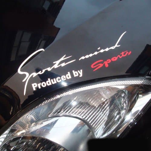 "Sports" Car Engine Hood Decals Stickers for White Color (Red "Sports")