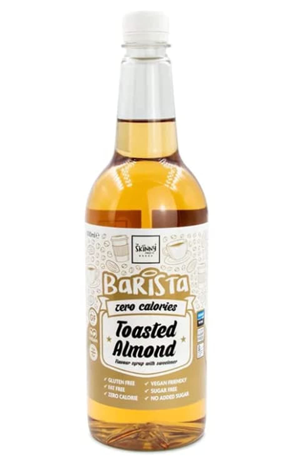 Skinny Food Co Toasted Almond Syrup For Coffee 1L - Sugar Free Coffee Syrups - Zero Calorie Almond Syrup For Tea, Hot Chocolate, Fruit, Baking, Protein Drinks - Vegan-Friendly, Gluten-Free