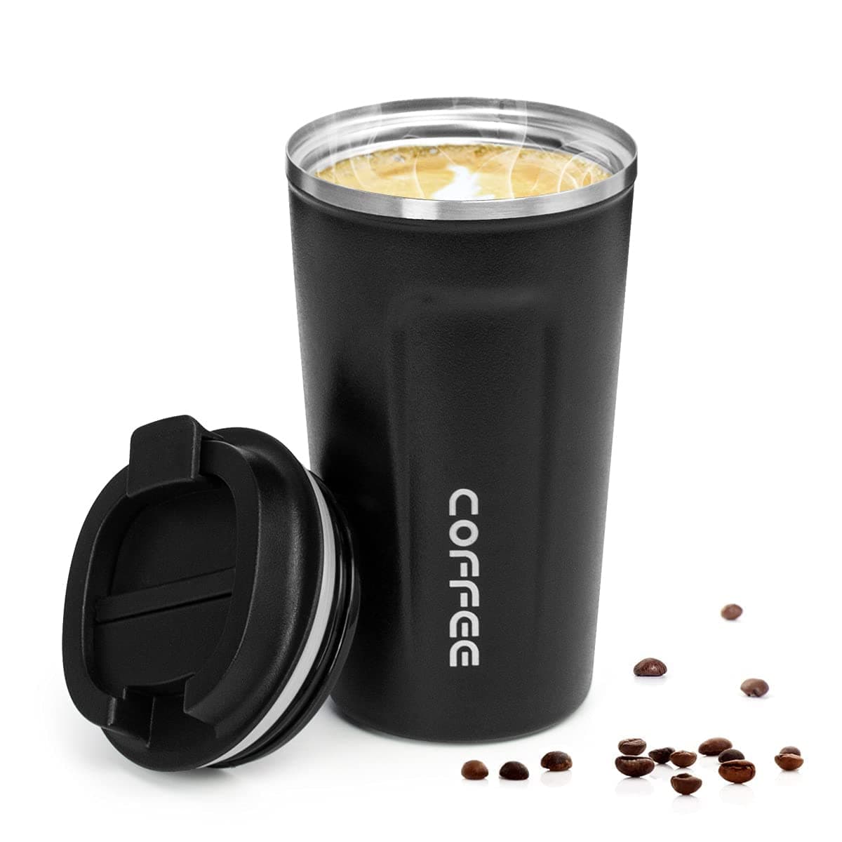 Dravizon Insulated Coffee Cup, Double Walled Insulated Stainless Vacuum Coffee Travel Mug with Leakproof Flip Lid Keep Coffee Tea Hot and Soft Drink Cold (500ml)