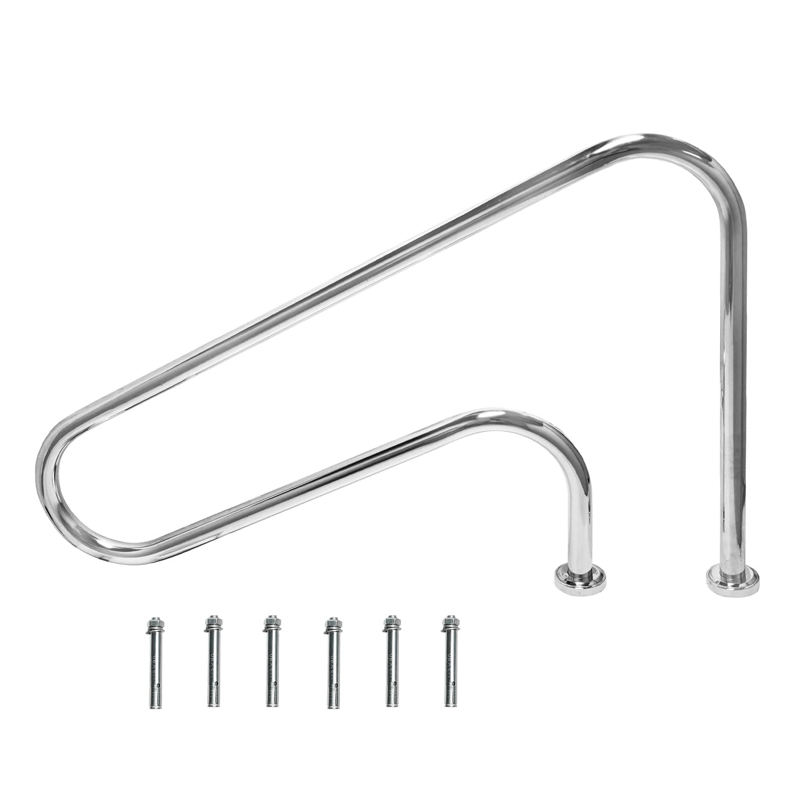 DOEL Pool Handrail, 304 Stainless Steel 48x30 Swimming Pool Stair Rail with Easy Mount Base, Humanized Silver Rustproof Pool Handrail for In-ground Pools (48 * 30)